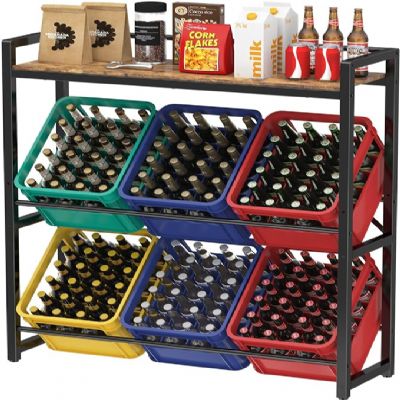 Drinks Crate Rack with Shelf for 6 Crates, 32D x 104W x 117.3H cm Shelves for Drinks Crates