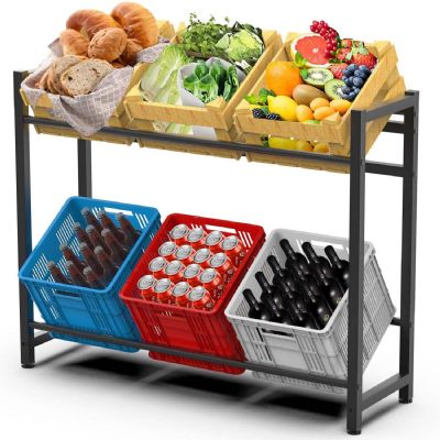 Drinks Crate Rack 6 Crates, Metal Drink Shelf with Six Pack Holder and 2 Hooks