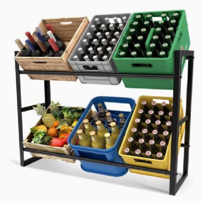 Drinks Crate Rack 6 Crates, Drinks Shelf with 4 Hooks & Six Pack Holder