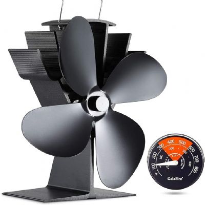 4-Blades Heat Powered Wood Stove Fan Magnetic Thermometer 122��F Start Non Electric Eco Fireplace Fan