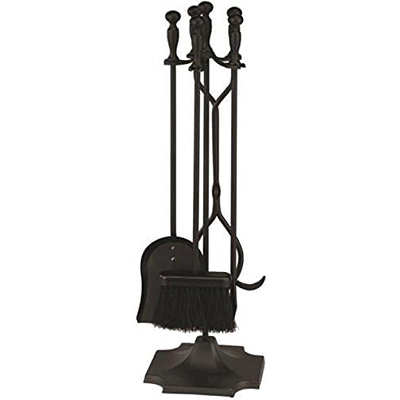 5 Pcs Fireplace Tools Sets Black Handle Wrought Iron Large Fire Tool Set and Holder Outdoor Fireset Fire Pit Stand