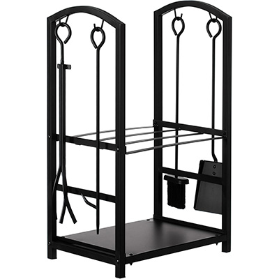 Firewood Rack Indoor 4 Pcs Wrought Iron Fireplace Tools and Log Holder for Fireplace